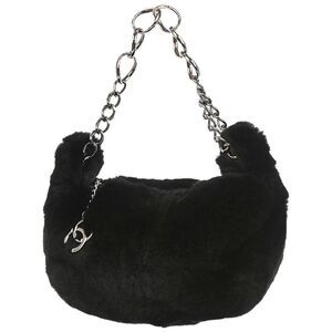 Chanel Chain Hobo Lapin Fur Black Fur Handbag (Pre-Owned)